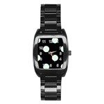 Polka Dots - Pale Green on Black Stainless Steel Barrel Watch