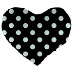 Polka Dots - Pale Green on Black Large 19  Premium Heart Shape Cushion