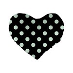 Polka Dots - Pale Green on Black Standard 16  Premium Heart Shape Cushion