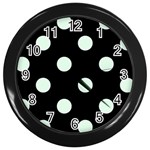 Polka Dots - Pale Green on Black Wall Clock (Black)