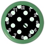 Polka Dots - Pale Green on Black Color Wall Clock