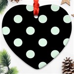 Polka Dots - Pale Green on Black Heart Ornament (Two Sides)