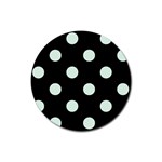 Polka Dots - Pale Green on Black Rubber Coaster (Round)