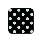 Polka Dots - Pale Green on Black Rubber Coaster (Square)