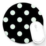 Polka Dots - Pale Green on Black Round Mousepad