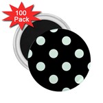 Polka Dots - Pale Green on Black 2.25  Magnet (100 pack)