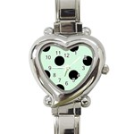 Polka Dots - Black on Pastel Green Heart Italian Charm Watch