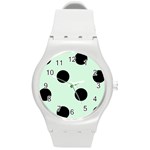 Polka Dots - Black on Pastel Green Round Plastic Sport Watch (M)