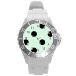 Polka Dots - Black on Pastel Green Round Plastic Sport Watch (L)