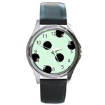 Polka Dots - Black on Pastel Green Round Metal Watch