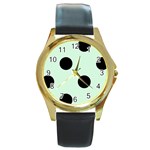 Polka Dots - Black on Pastel Green Round Gold Metal Watch