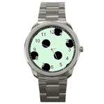 Polka Dots - Black on Pastel Green Sport Metal Watch