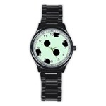 Polka Dots - Black on Pastel Green Stainless Steel Round Watch