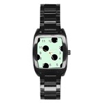 Polka Dots - Black on Pastel Green Stainless Steel Barrel Watch