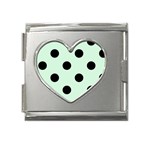 Polka Dots - Black on Pastel Green Mega Link Heart Italian Charm (18mm)