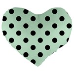 Polka Dots - Black on Pastel Green Large 19  Premium Heart Shape Cushion