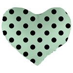 Polka Dots - Black on Pastel Green Large 19  Premium Flano Heart Shape Cushion