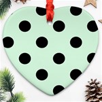 Polka Dots - Black on Pastel Green Heart Ornament (Two Sides)