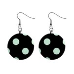 Polka Dots - Pastel Green on Black 1  Button Earrings
