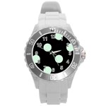 Polka Dots - Pastel Green on Black Round Plastic Sport Watch (L)