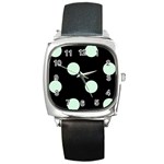 Polka Dots - Pastel Green on Black Square Metal Watch
