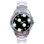 Polka Dots - Pastel Green on Black Stainless Steel Analogue Watch