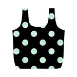 Polka Dots - Pastel Green on Black Full Print Recycle Bag (M)