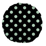 Polka Dots - Pastel Green on Black Large 18  Premium Round Cushion