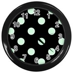 Polka Dots - Pastel Green on Black Wall Clock (Black)