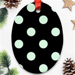 Polka Dots - Pastel Green on Black Ornament (Oval)