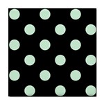 Polka Dots - Pastel Green on Black Tile Coaster