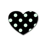 Polka Dots - Pastel Green on Black Heart Coaster (4 pack)