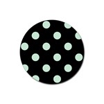 Polka Dots - Pastel Green on Black Rubber Round Coaster (4 pack)