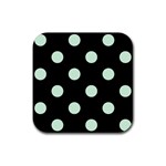 Polka Dots - Pastel Green on Black Rubber Coaster (Square)