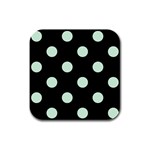 Polka Dots - Pastel Green on Black Rubber Square Coaster (4 pack)