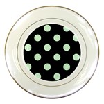Polka Dots - Pastel Green on Black Porcelain Plate