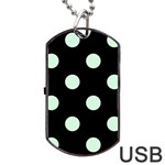 Polka Dots - Pastel Green on Black Dog Tag USB Flash (One Side)