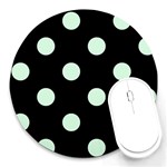 Polka Dots - Pastel Green on Black Round Mousepad