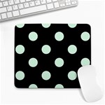 Polka Dots - Pastel Green on Black Large Mousepad