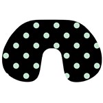 Polka Dots - Pastel Green on Black Travel Neck Pillow