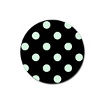 Polka Dots - Pastel Green on Black Magnet 3  (Round)