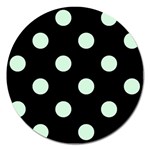 Polka Dots - Pastel Green on Black Magnet 5  (Round)