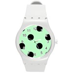 Polka Dots - Black on Mint Green Round Plastic Sport Watch (M)