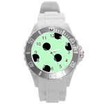 Polka Dots - Black on Mint Green Round Plastic Sport Watch (L)