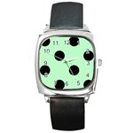 Polka Dots - Black on Mint Green Square Metal Watch