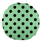 Polka Dots - Black on Mint Green Large 18  Premium Round Cushion