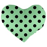 Polka Dots - Black on Mint Green Large 19  Premium Flano Heart Shape Cushion