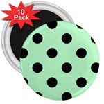 Polka Dots - Black on Mint Green 3  Magnet (10 pack)