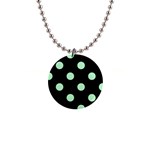 Polka Dots - Mint Green on Black 1  Button Necklace