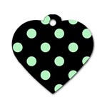 Polka Dots - Mint Green on Black Dog Tag Heart (Two Sides)